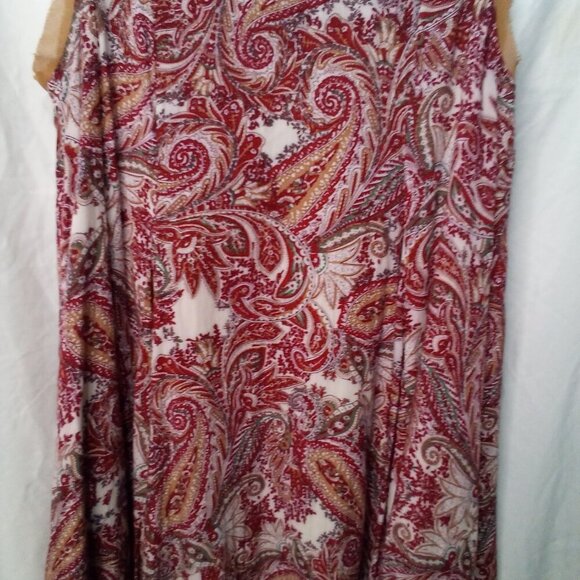 Entro Dress Women M Sleeveless Asymmetrical Hem Paisley Print Flowing Red Brown - Picture 4 of 15